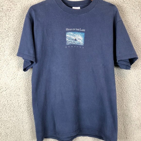 Single Stitch Other - Vtg 90s Seattle Head Of The Lake Regatta Boat Shirt L USA Sailing Flag Art AOP